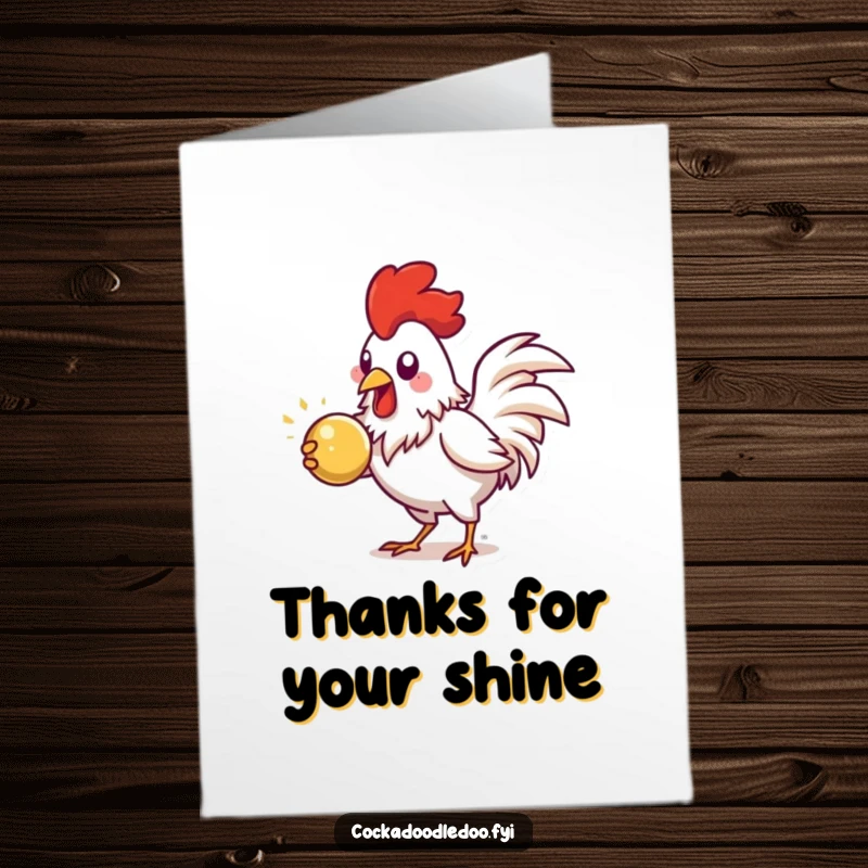 Funny Free Printable Thank You Card: Energetic rooster pecking at a shiny object, showing focused appreciation.