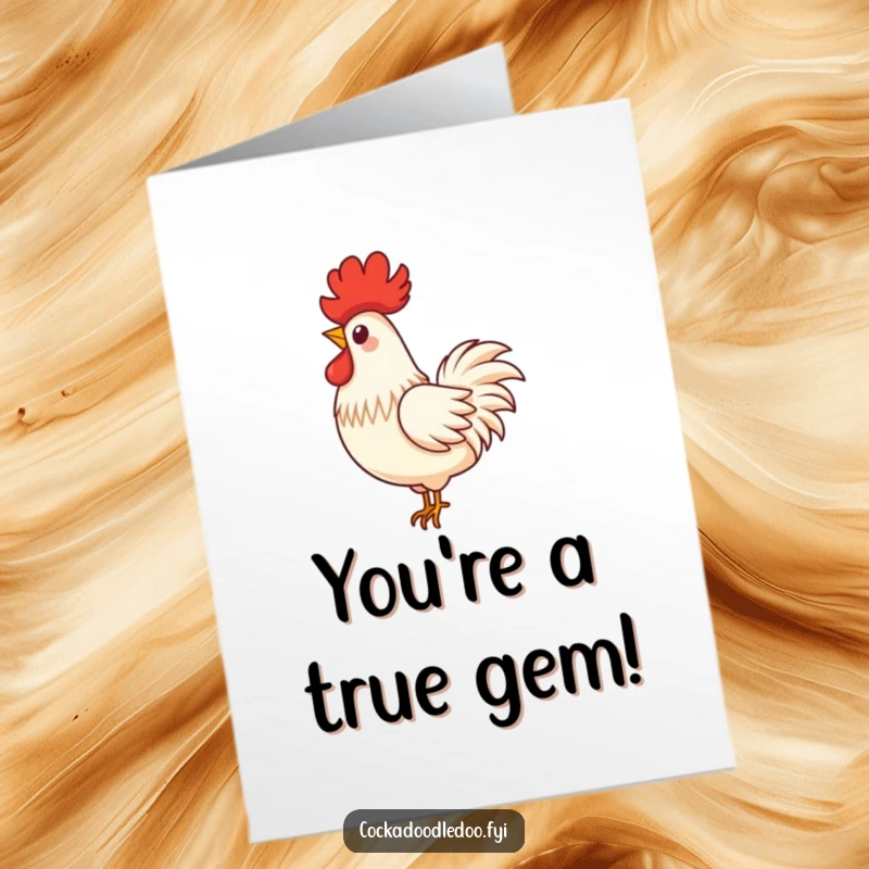Funny Free Printable Rooster Feather Thank You Card: A proud rooster feather elegantly floats down with a playful swirl.