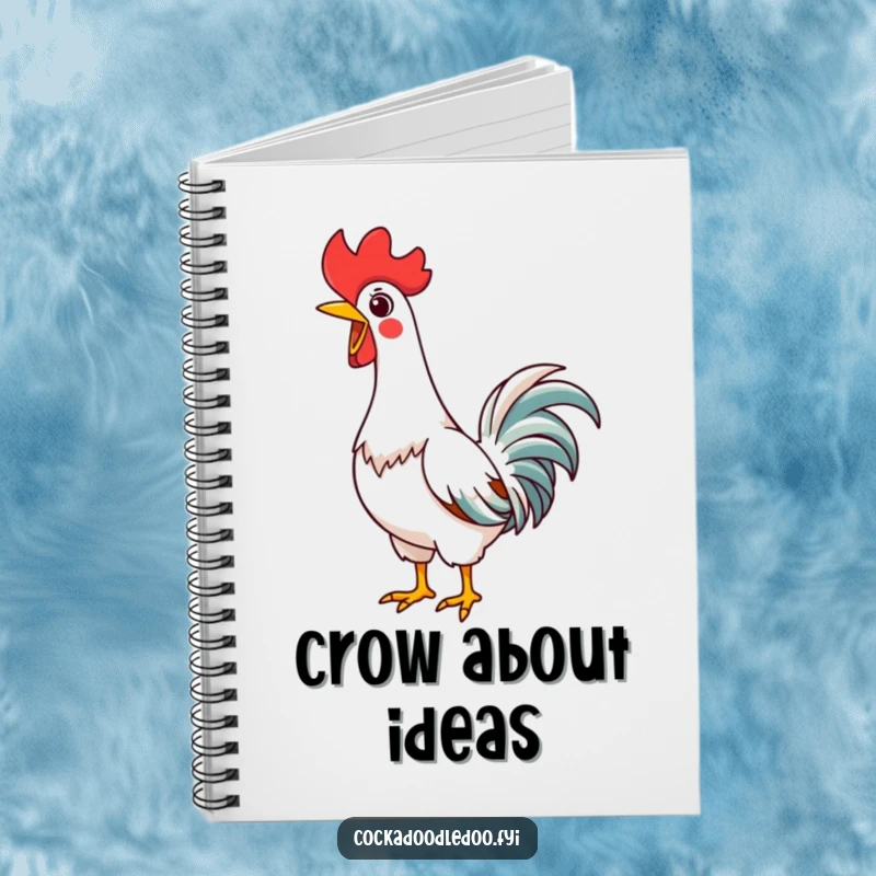Funny Kawaii Rooster Notebook, featuring a happy rooster stretching to crow, perfect for journaling and notes.
