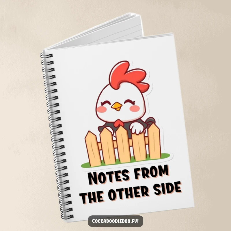 Funny Kawaii Rooster Notebook: Mischievous rooster peeking with a wink, ideal for jotting down playful and humorous ideas.