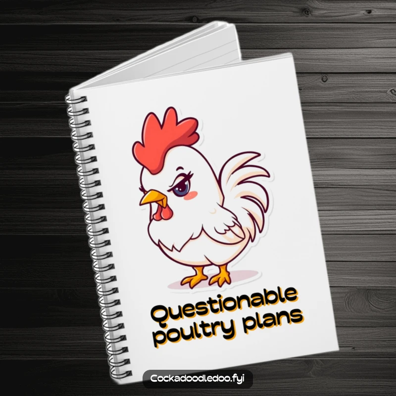 Funny mischievous kawaii rooster notebook featuring a rooster with a naughty glint in its eye, ideal for a prankster's journal.