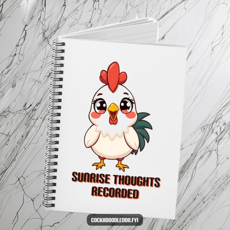 Funny surprised rooster notebook, wide-eyed at the sunrise. Perfect for jotting down notes with a humorous touch, a great funny gift.