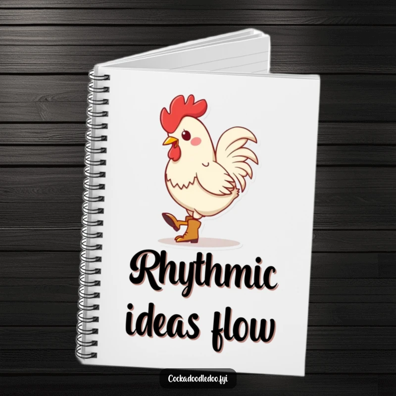 Funny Kawaii Rooster Boots Notebook: Adorable rooster with tiny boots, rhythmically tapping its foot, perfect for jotting down notes with a humorous beat.