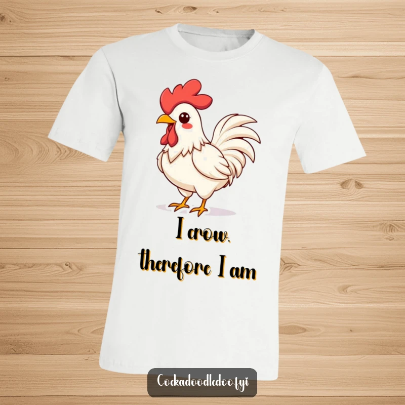 Funny Kawaii Rooster T-Shirt: Vibrant, energetic rooster crowing with puffed chest, a playful and humorous statement.