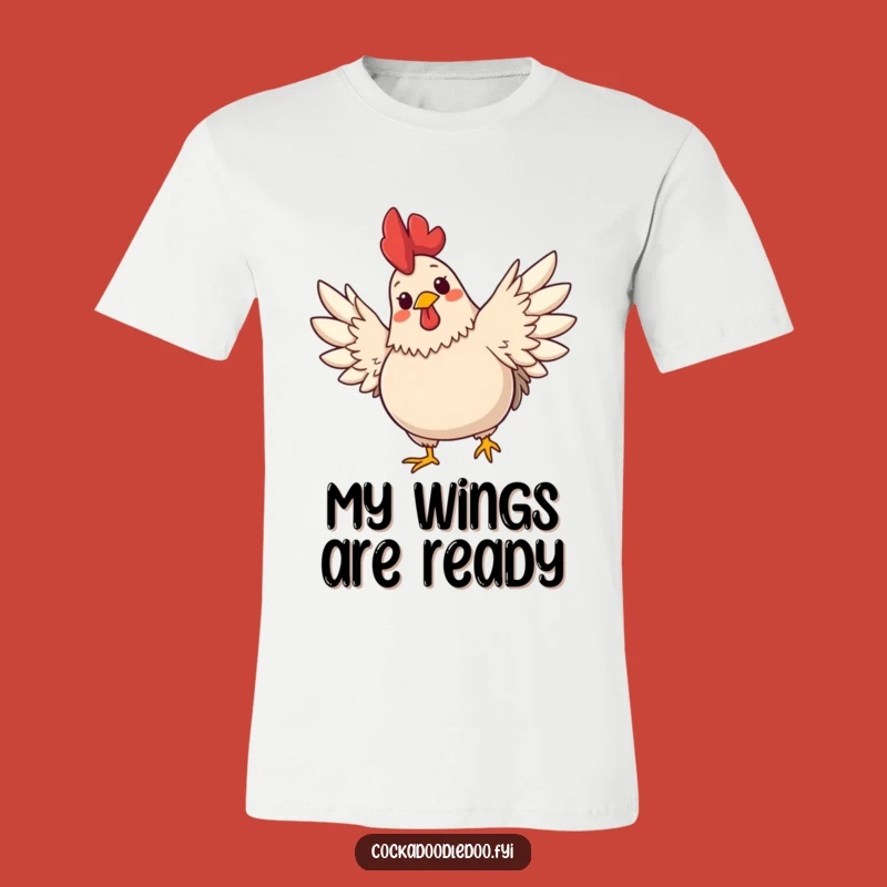 Funny Rooster Wings T-Shirt - Cute Plump Rooster, Cheerful Expression, Hilarious Gift