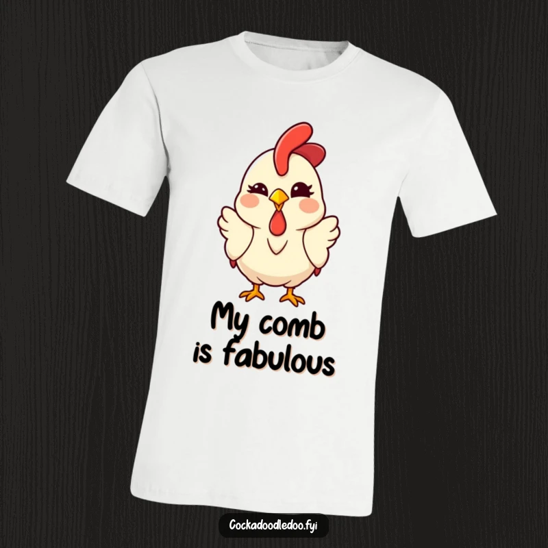 Funny Kawaii Rooster T-Shirt with a cute cartoon chicken winking playfully, exuding a mischievous and knowing smile, ideal for casual wear.