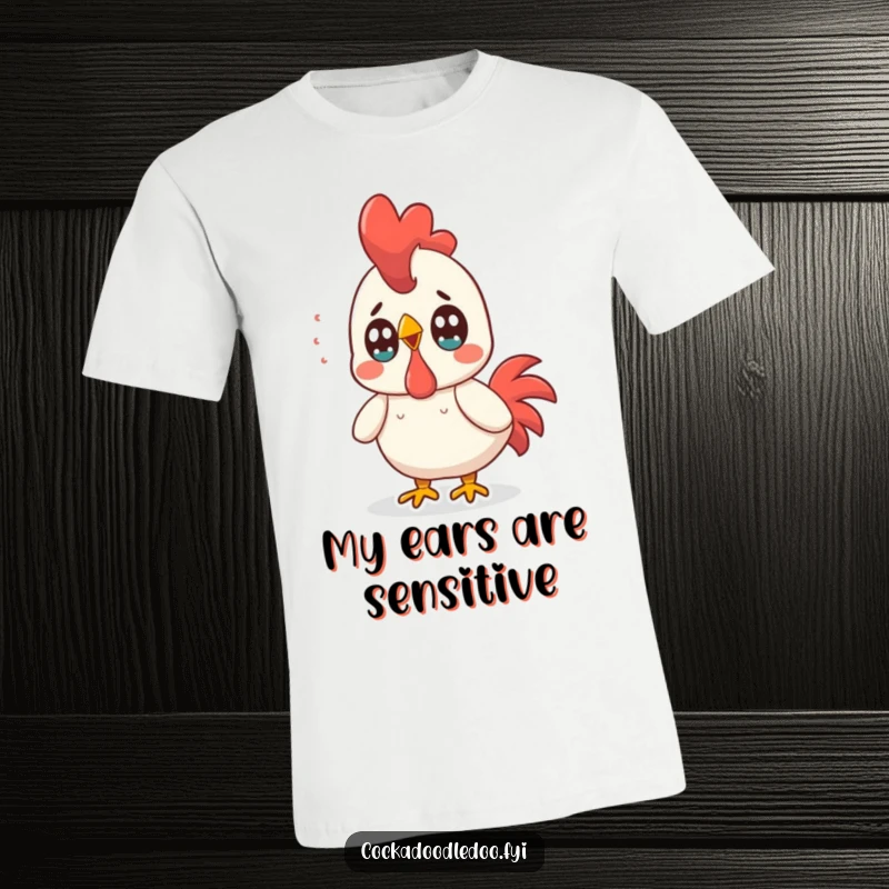 Funny Kawaii Rooster T-Shirt: Hilariously surprised rooster with wide eyes, a design capturing comical shock and reaction.