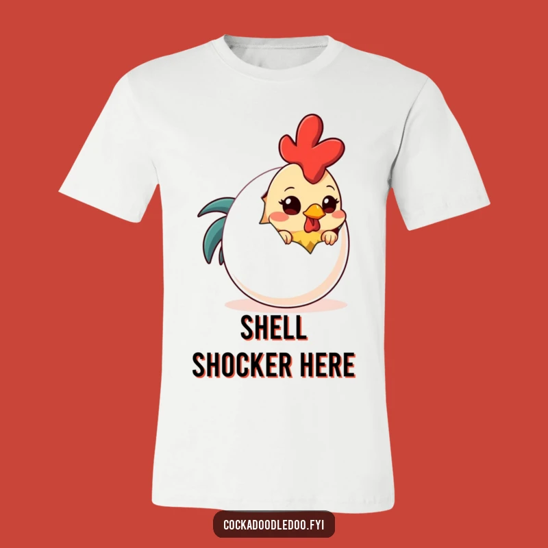 Funny Shy Rooster Peeking T-Shirt: Cute Egg Cartoon Shirt for Humorous Gifts