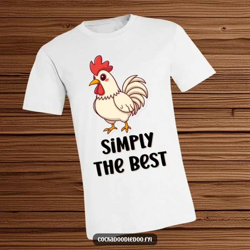 Funny Rooster T-Shirt, chest puffed out, striking a proud pose, a humorous graphic tee.