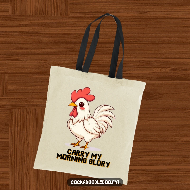 Funny Kawaii Rooster Tote Bag: Vibrant, energetic rooster crowing, practical and humorous, carrying your daily essentials.