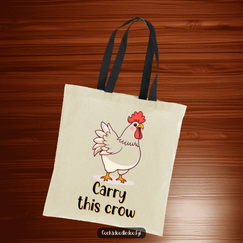 Durable tote bag featuring a funny kawaii rooster proudly crowing, perfect for daily use.