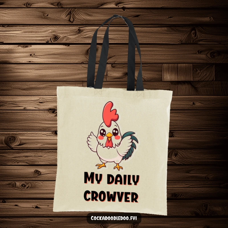 Funny kawaii rooster crowing loudly on a durable tote bag, perfect for market runs and carrying daily essentials with a smile.