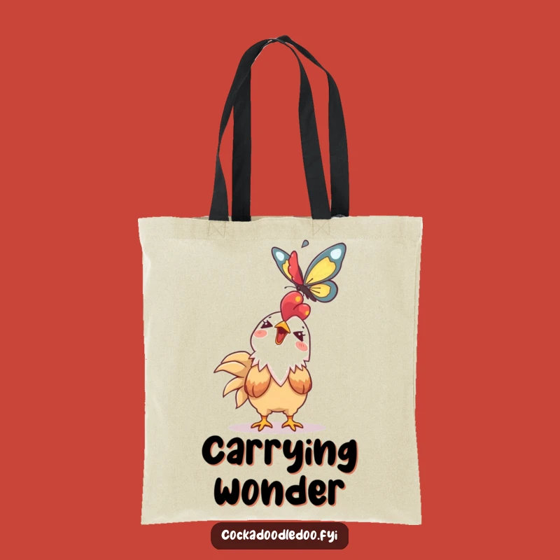 Funny Kawaii Rooster Tote Bag: Giggling Butterfly Watcher - Whimsical Funny Gift for Errands